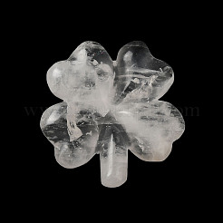 天然水晶彫刻のクローバーの置物、自宅、オフィス、卓上、風水の装飾品  45.5x43.5x8mm&nbsp;DJEW-G044-01E