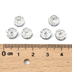 真鍮製A級ラインストーンスペーサービーズ  カドミウムフリー＆鉛フリー  ストレートフランジ  ロンデル  銀  アクアマリン  8x3.8mm  穴：1.5mm&nbsp;RB-A014-Z8mm-03S