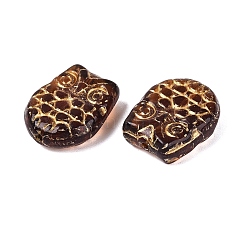 フクロウのガラスビーズ  ゴールドライン入り  サドルブラウン  18x15x5.5~6.5mm  穴：1mm&nbsp;GLAA-T025-65M-03