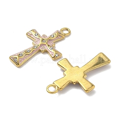 304ステンレススチール、クリスタルラインストーンエナメルペンダント  クロスチャーム  18KGP本金メッキ  ミックスカラー  32x20x3mm  穴：2.7mm&nbsp;STAS-G362-02G