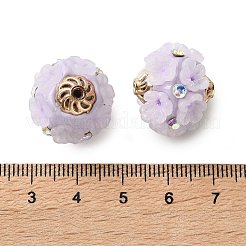 手作りポリマー粘土インドネシアビーズ  花の丸  合金コア、樹脂、樹脂ラインストーン付き  ライトゴールド  ラベンダー  19~20x17.5~19mm  穴：1.8mm&nbsp;IPDL-H001-20KCG-02