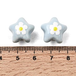 手作りの陶器ビーズ  花とスター  手描き  ファミーユは磁器バラ  ライトブルー  15.5~16x16~16.5x13~13.5mm  穴：2mm&nbsp;PR-C001-01K