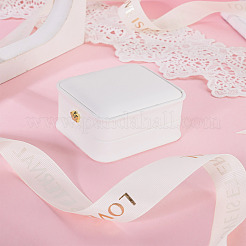 Puレザーネックレスペンダントギフトボックス  金メッキされた鉄の王冠とベルベットの内側  結婚式のための  ジュエリー収納ケース  長方形  ホワイト  8.4x7.2x4cm&nbsp;LBOX-TADJ0001-01C