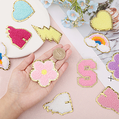 稲妻、城、5枚の花びらの花、アルファベットA～Z、ハート、虹のタオル刺繍風布アイロン接着/縫い付けパッチ  マスクと衣装のアクセサリー  ミックスカラー  44~61x41~71x2~3.5mm&nbsp;DIY-GL0004-17