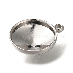 304ステンレススチールペンダントカボションセッティング  フラットラウンド  ステンレス鋼色  トレイ：12mm  16x13x4mm  穴：1.4mm&nbsp;STAS-I310-28P