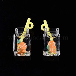 イミテーションドリンクレジンペンダント  中のニンジンポリマークレイ  アクリルボトル付き  サンゴ  25~28x12x11mm  穴：1.8mm&nbsp;X-CRES-S359-32M