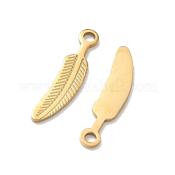 304ステンレスペンダント  リーフチャーム  イオンプレーティング（ip）  18KGP本金メッキ  22x5x1mm  穴：1.8mm&nbsp;STAS-Z184-13G-02