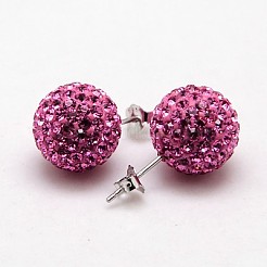 スターリングシルバーオーストリアクリスタルラインストーンイヤースタッド925個  耳ナッツ  ラウンド  209 _rose  12mm  ピン：0.8mm&nbsp;SWARJ-D470-209