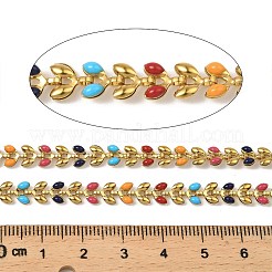 304ステンレススチールリーフリンクチェーン  エナメル  イオンプレーティング（ip）  ハンダ付け  スプールで  18KGP本金メッキ  ミックスカラー  6x5.5x1.5mm  10 m /ロール&nbsp;CHS-C014-01G-01