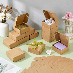 クラフト紙箱  折りたたみボックス  正方形  淡い茶色  8.5x8.5x3.5cm&nbsp;CON-WH0036-03