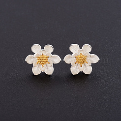 愛らしいスターリングシルバーのイヤリング925個  黄金色のつぼみを持つ蓮の花  ミックスカラー  10mm  ピン：0.8mm&nbsp;JE292A