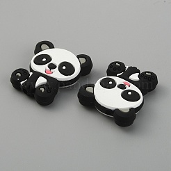 食品グレードの環境に優しいシリコーンビーズ  動物のテーマ  パンダ  ライトグレー  28.5x24x7.5mm  穴：2.4mm&nbsp;LS-SIL-WH0010-04C