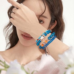 5個5スタイルの木とガラスのシードとアクリルビーズのストレッチブレスレットに野球をセット  女性のための合金の翼とペアの魅力を備えたボヘミアンスタッカブルブレスレット  空色  7-1/8インチ（18cm）  1個/スタイル&nbsp;JB709A