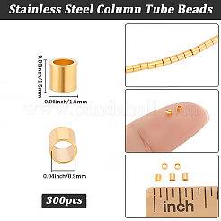 201ステンレススチールクリンプビーズ300個  コラム  ゴールドカラー  1.5x1.5mm  穴：0.9mm&nbsp;STAS-BBC0009-77A