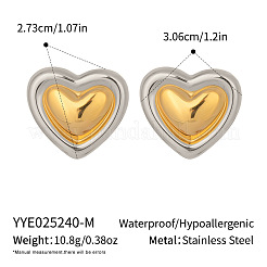 ステンレススチールのツートンハートスタッドピアス  18KGP本金メッキ  27.3x30.6mm&nbsp;LM1234-2