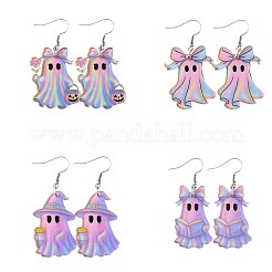 ゴーストアクリルダングルイヤリング4組  プラチナ  カラフル  54~56x24~30mm&nbsp;FS-WG53D30-05