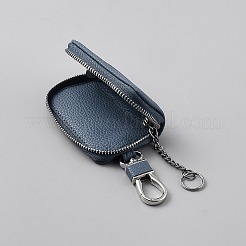 小銭や鍵を入れるPUレザーのジッパー付き財布  キーホルダーケース  長方形  スチールブルー  13.8cm&nbsp;ABAG-WH20006-31C