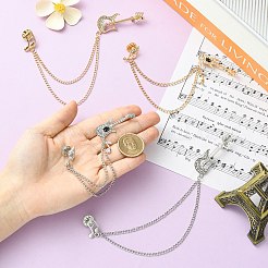 4個 4スタイル 合金ラインストーン 吊り下げチェーン ブローチ  バックパック用のラペルピン  ギターと音符  プラチナ＆ライトゴールド  125~128mm  1個/スタイル&nbsp;JEWB-CJ0003-55