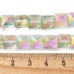 電気メッキガラスビーズセット  半分虹メッキ  多面カット  正方形  春の緑  8x8x5.5mm  穴：0.8mm  約49個/連  15.55インチ（39.5cm）&nbsp;EGLA-L045-B-HR01