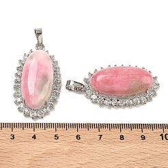 染め天然な白翡翠ペンダント  真鍮クリスタルラインストーンオーバルチャーム  プラチナ  ピンク  41x22.5x12mm  穴：7.5x4.5mm&nbsp;G-XCP0001-53