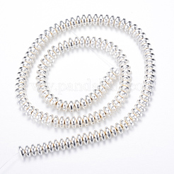 電気メッキ非磁性合成ヘマタイトビーズ連売り  ロンデル  銀メッキ  6x3mm  穴：1mm  約125~133個/連  15.7インチ&nbsp;X-G-Q465-11S