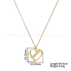 女性用304ステンレススチール製パヴェキュービックジルコニアペンダントネックレス  ハート  ゴールドカラー  透明  15.75インチ（40cm）  ペンダント：19.7x18.3mm&nbsp;WG4D9D9-01