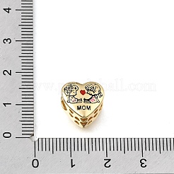 母の日用真鍮エナメルビーズ  ワード「mom」を刻まれるハート  鉛フリー＆カドミウムフリー  18KGP本金メッキ  11.5x12x9mm  穴：5mm&nbsp;KK-E802-14G-A