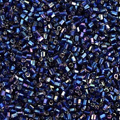 ガラス竹ビーズ  シルバーの裏地付きレインボー  ブルー  2.5~3x2mm  穴：0.9mm  約15000個/ポンド&nbsp;SEED-S032-09A-641