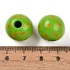 イースターテーマのプリントウッドビーズ  ラウンド  黄緑  14.5~15x15.5~16.5mm  穴：4~4.5mm&nbsp;WOOD-T032-22E