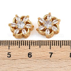 真鍮製マイクロパヴェキュービックジルコニアビーズ  ニッケルフリー  18KGP本金メッキ  花  12.5x11x7mm  穴：1.8mm&nbsp;KK-F910-08G-01