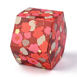 六角形のお菓子の包装箱  結婚披露宴のギフト用の箱  ボックス  花柄  レッド  7.65x8.8x5.7cm  展開：21.7x16.4x0.04cm&nbsp;CON-F011-02C