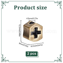 真鍮製ヨーロピアンビーズ  大穴ビーズ  十字架と盾  アンティークブロンズ  12.5x10.5x9mm  穴：4.5mm&nbsp;KK-WH0062-206AB