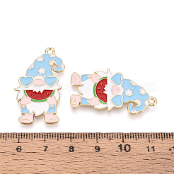 合金とエナメルのペンダント  スイカを持ったサンタクロース  ライトゴールド  ライトスカイブルー  34x19x1mm  穴：1.8mm&nbsp;ENAM-T021-20C