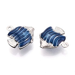 304ステンレスペンダント  エナメル  魚  ステンレス鋼色  スチールブルー  12.5x12x4mm  穴：1mm&nbsp;STAS-T039-04A-01