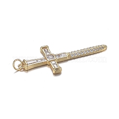 真鍮製マイクロクリアキュービックジルコニアペンダント  長持ちメッキ  剣  18KGP本金メッキ  43x18x3.5mm  穴：3.5mm&nbsp;ZIRC-F120-038G