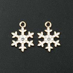 合金エナメルチャーム  ラインストーン付き  スノーフレークチャーム  ライトゴールド  ホワイト  20x15x2mm  穴：1.8mm&nbsp;X-ENAM-D047-11LG