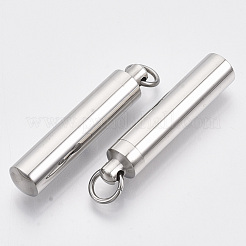 変色しない201ステンレススチールペンダント、スクリューキャップ付き  コラム  ステンレス鋼色  39.5x8mm  穴：6mm  丸カン：8x1ミリ&nbsp;STAS-N087-10