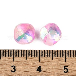 ポイントガラスラインストーンカボション  模造トルマリン  多面カット  正方形  ピンク  8x8x5mm&nbsp;GGLA-S003-03F