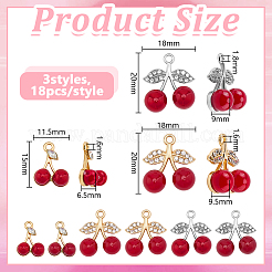 54pcs3スタイルアロイラインストーンペンダント  チェリー  ミックスカラー  15~20x11.5~18x6.5~9.5mm  穴：1.6~1.8mm  18個/スタイル&nbsp;FIND-DR0002-33