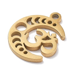 304ステンレスペンダント  レーザー切断  ムーンフェイズチャーム  18KGP本金メッキ  オーム/ AUM  13x10.5x1mm  穴：1.2mm&nbsp;STAS-R003-03G-02