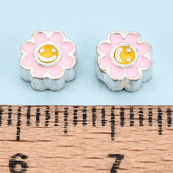 スターリングシルバーエナメルビーズ925個  笑顔の花  銀色のメッキ  パールピンク  6x6x3mm  穴：1.2~1.4mm&nbsp;STER-T008-36D