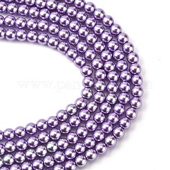環境に優しいグレードaガラスパールビーズ  パールカラーの  ラウンド  ライラック  6mm  穴：1.2~1.5mm  約68個/連  16''（40.64センチメートル）&nbsp;HY-J002-6mm-HX094