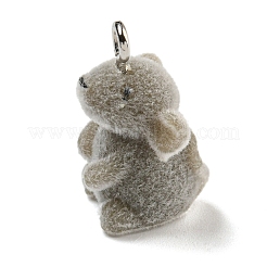 フロッキング樹脂のかわいいペンダント  プラチナメッキの鉄製ループ付き動物チャーム  マウス  21x11x11mm  穴：2mm&nbsp;RESI-L043-01P-03