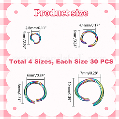 120個 4スタイル 304ステンレススチールオープン丸カン  虹色  18~22ゲージ  4~10x0.6~1mm  内径：2.8~7mm  30個/スタイル&nbsp;STAS-GA0001-63