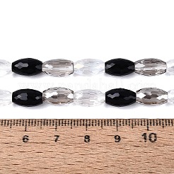 電気メッキ加工を施した様々なスタイルのガラスビーズの連  ライス  多面カット  ブラック  9.5~10.5x6~6.5mm  穴：1~1.4mm  約44~45個/連  17.52~17.91インチ（44.5~45.5cm）&nbsp;EGLA-N022-12A-A04