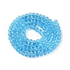 ガラスビーズ連売り  多面カット  ロンデル  シアン  4mm  穴：0.9mm  約105~110個/連  38~39cm&nbsp;LS-EGLA-A044-T4mm-D08