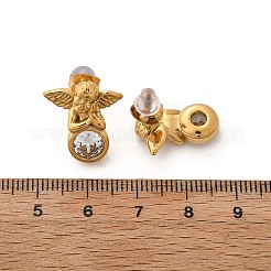 304ステンレススチールスタッドピアス  クリアキュービックジルコニア  天使  18KGP本金メッキ  17x15.5mm&nbsp;EJEW-R026-02G
