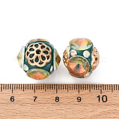 手作り樹脂インドネシアラウンドビーズ  合金ラインストーンパーツ  ラウンド  ティール  19.5x19.5x16.5mm  穴：1.8mm&nbsp;IPDL-P005-14KCG-01
