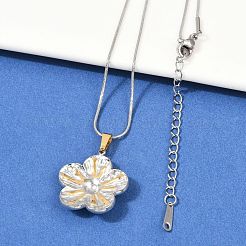 女性用304ステンレススチールツートンペンダントネックレス  ゴールデン·ステンレス鋼色  花  17.87インチ（45.4cm）  ペンダント：24x22.5x5mm&nbsp;NJEW-S445-01D-GP