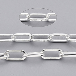 溶接されていない鉄のペーパークリップチェーン  フラットオーバル  描かれた細長いアズキチェーン  スプールで  銀色のメッキ  12.5x6x1.2mm  約82.02フィート（25m）/ロール&nbsp;CH-S125-02F-S